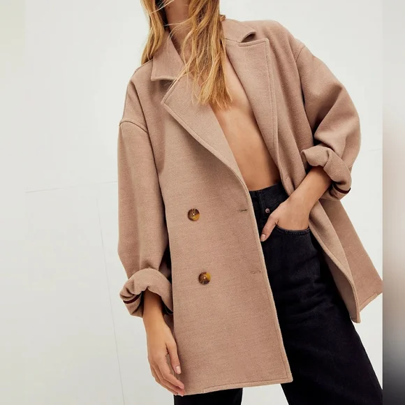 Free People Hannah Slouchy Blazer in Camel Jacket size medium - Picture 1 of 10